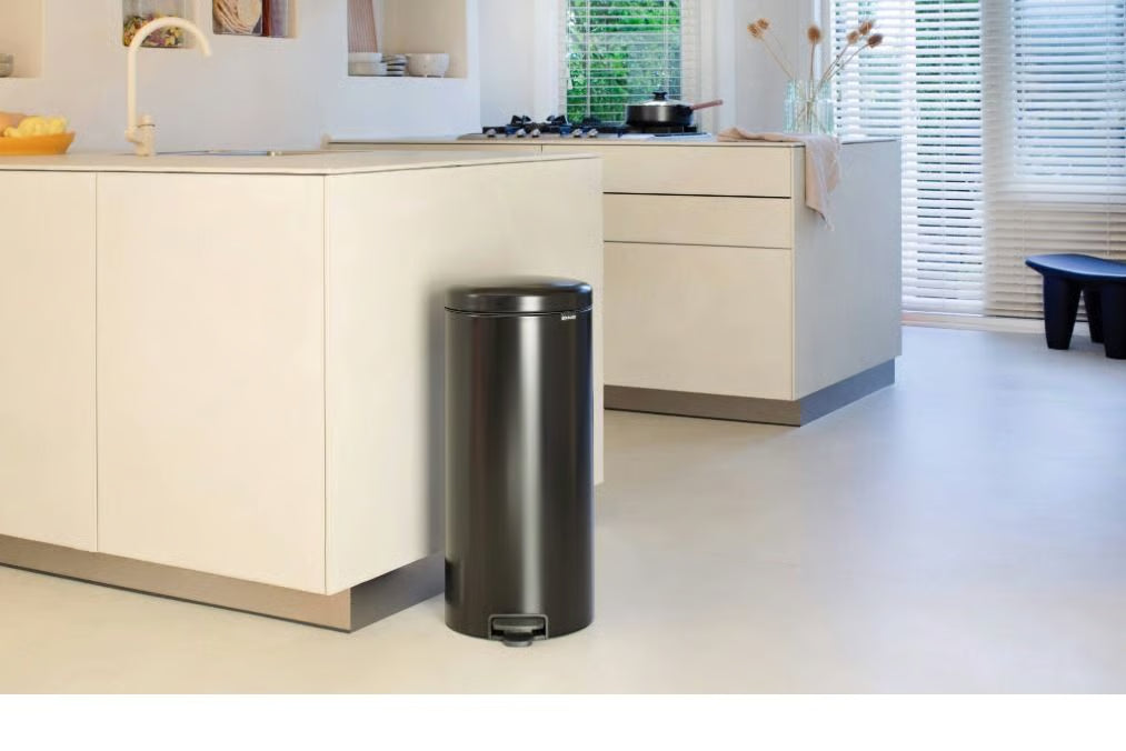 Brabantia NewIcon Pedal Bin 30L Matt Black with Removable Plastic Inner Bucket, Soft-Close Lid