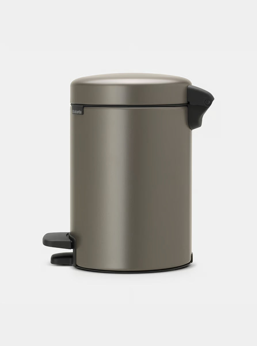 Brabantia NewIcon Pedal Bin 5L Platinum with Removable Plastic Inner Bucket, Soft-Close Lid