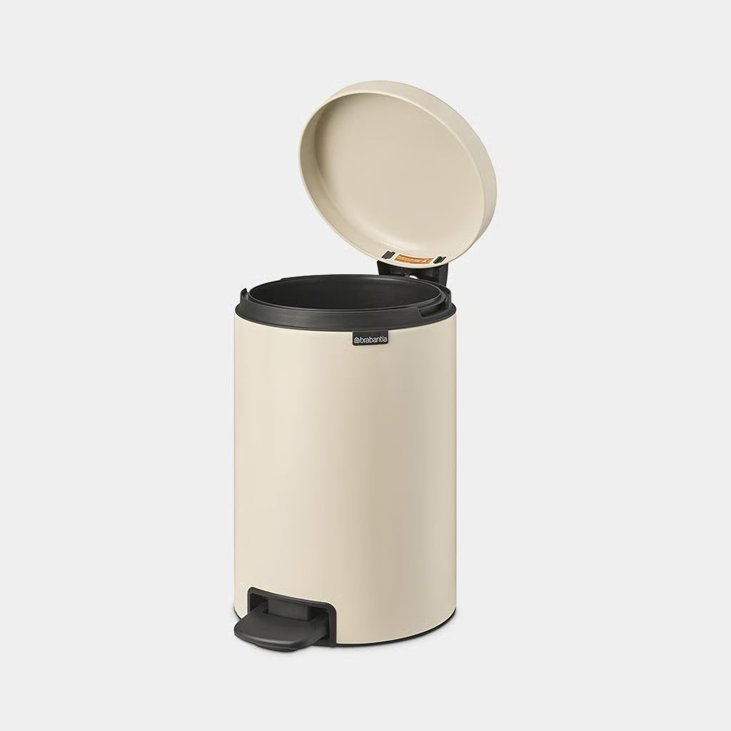 Brabantia NewIcon Pedal Bin 12L Soft Beige with Removable Plastic Inner Bucket, Soft-Close Lid