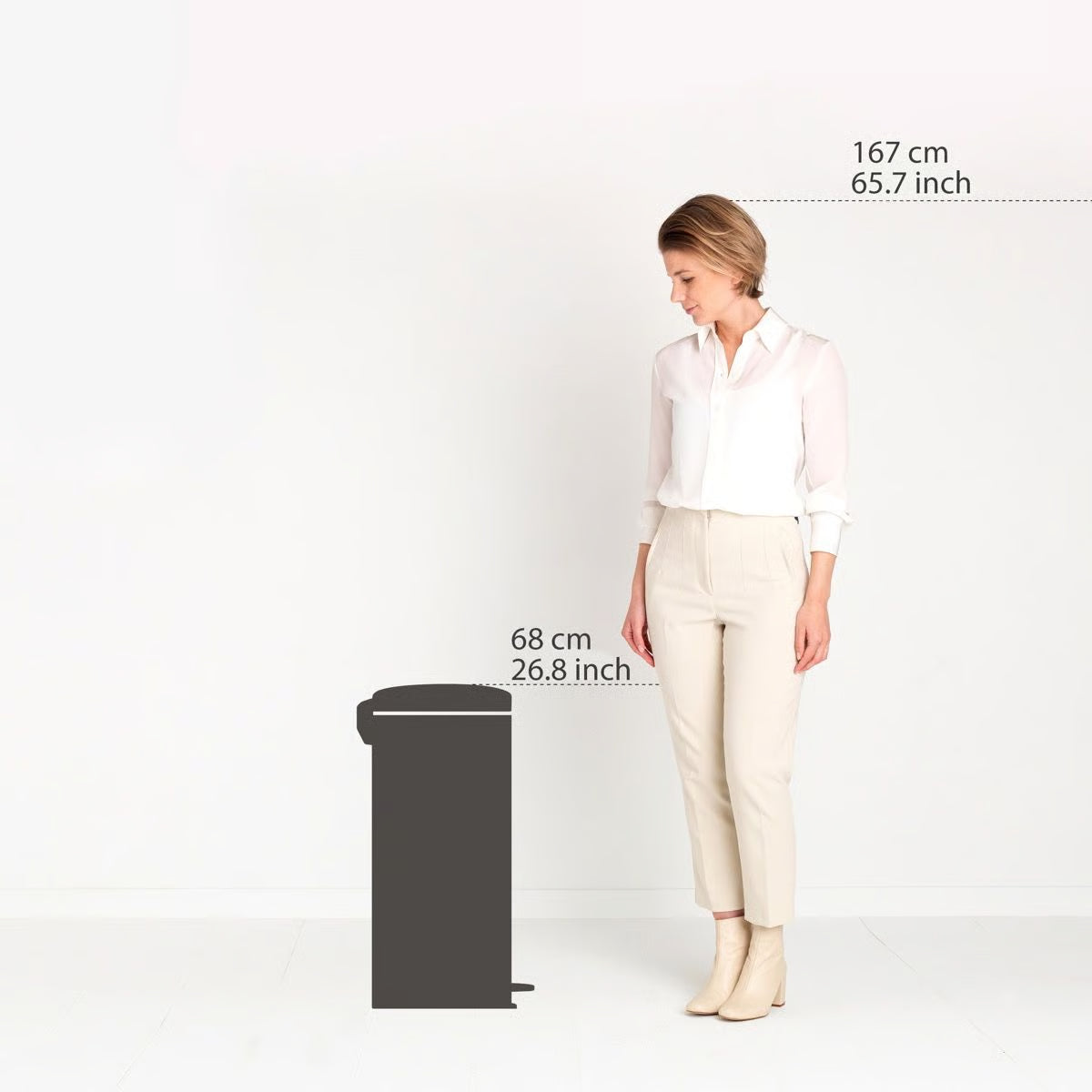 Brabantia NewIcon Pedal Bin 30L Soft Beige with Removable Plastic Inner Bucket, Soft-Close Lid