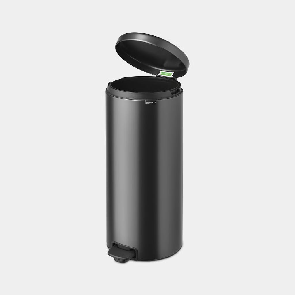 Brabantia NewIcon Pedal Bin 30L Confident Grey with Removable Plastic Inner Bucket, Soft-Close Lid