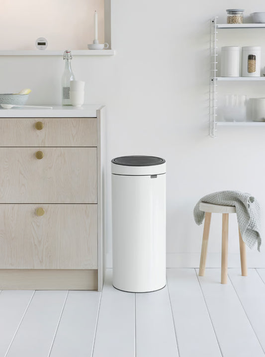 Brabantia Touch Bin New 30L White with Removable Plastic Inner Bucket, Soft-Touch Opening Lid
