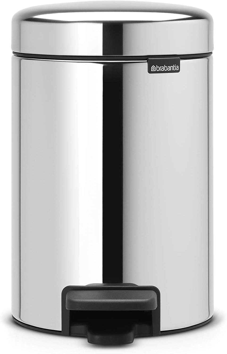 Brabantia NewIcon Pedal Bin 3L Brilliant Steel with Removable Plastic Inner Bucket, Soft-Close Lid