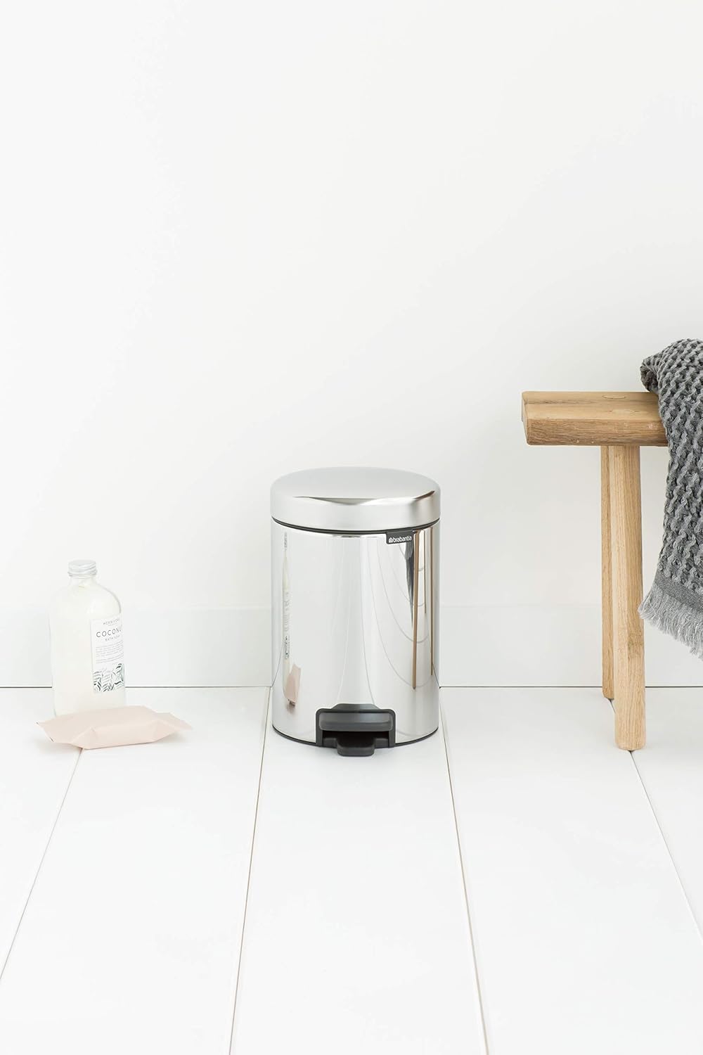 Brabantia NewIcon Pedal Bin 3L Brilliant Steel with Removable Plastic Inner Bucket, Soft-Close Lid