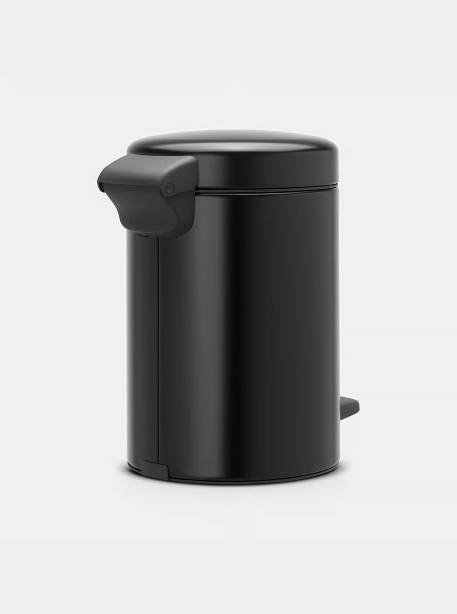 Brabantia NewIcon Pedal Bin 3L Matt Black with Removable Plastic Inner Bucket, Soft-Close Lid