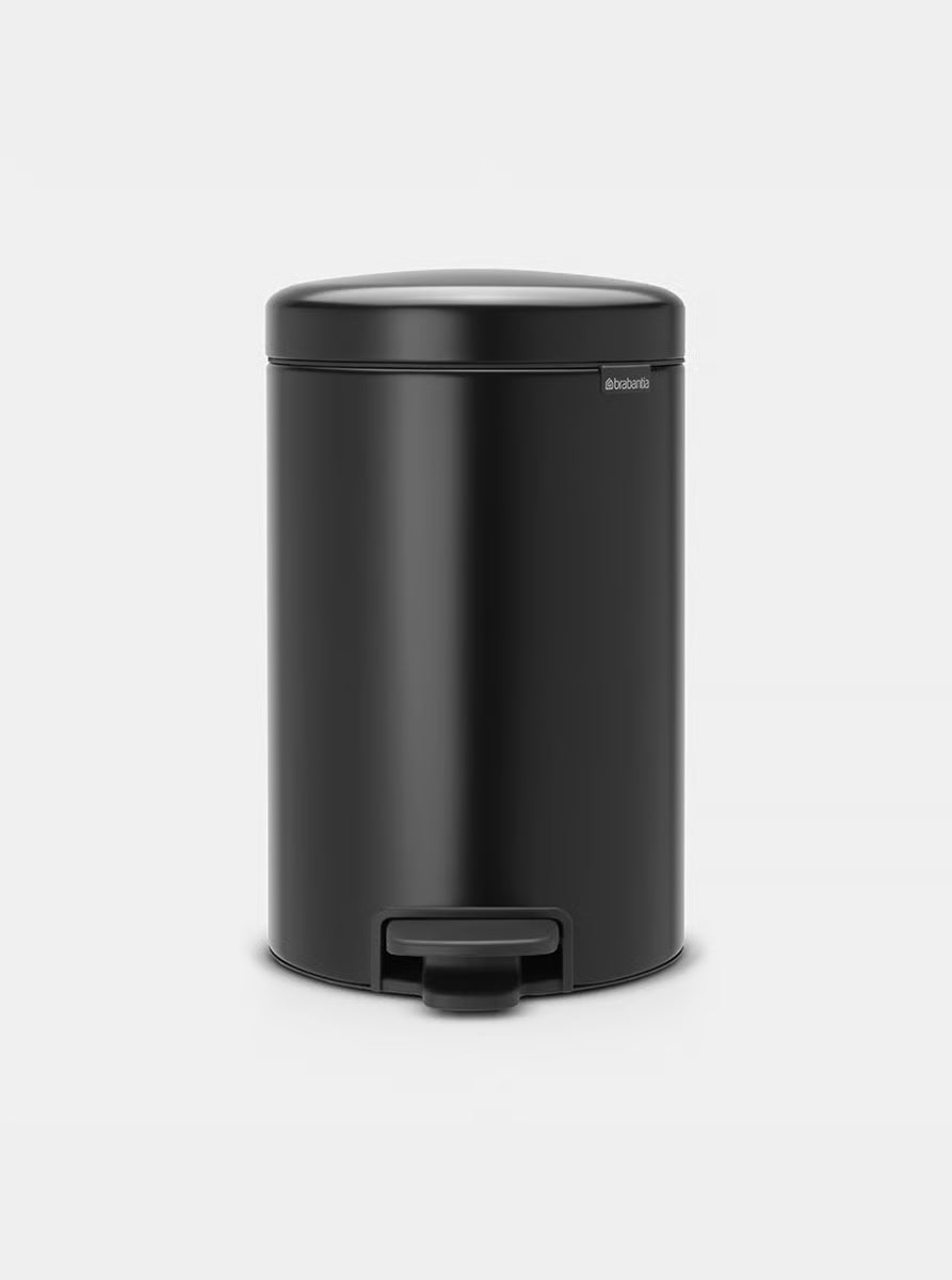 Brabantia NewIcon Pedal Bin 12L Matt Black with Removable Plastic Inner Bucket, Soft-Close Lid