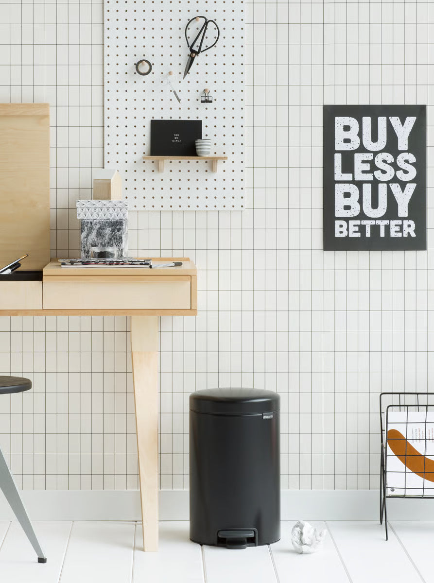 Brabantia NewIcon Pedal Bin 12L Matt Black with Removable Plastic Inner Bucket, Soft-Close Lid