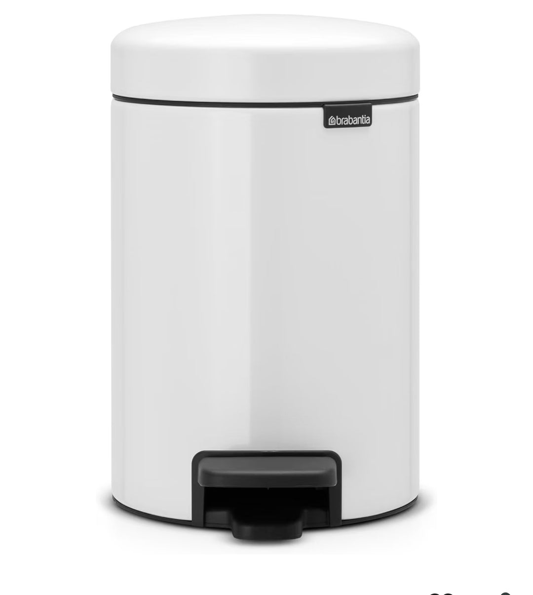 Brabantia Pedal Bin Newicon With Plastic Inner Bucket, 3 Litre White