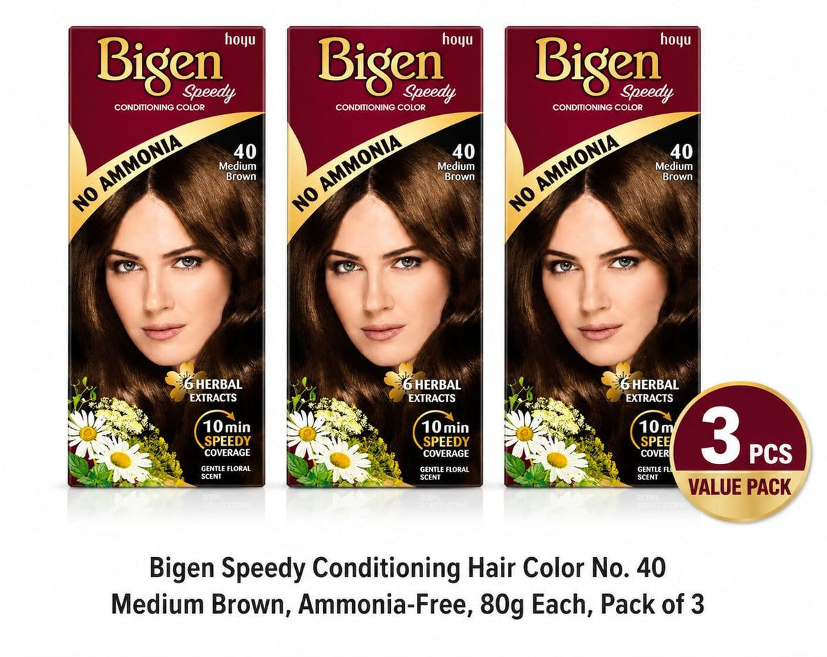 Bigen Speedy Conditioning Hair Color No. 40 Medium Brown, No Ammonia, 10-Minute Coverage, Pack of 3
