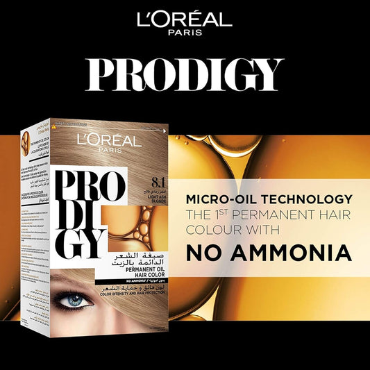 L’Oréal Paris Prodigy Permanent Oil Hair Color 8.1 Light Ash Blonde, Ammonia-Free, Grey Coverage