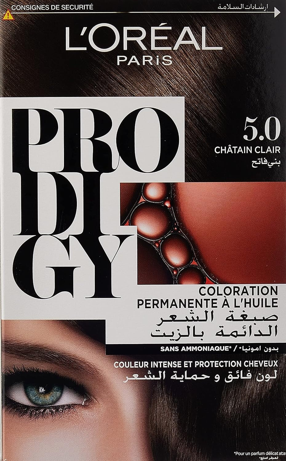 L’Oréal Paris Prodigy Hair Color 5.0 Light Brown, Micro-Oil Technology for Smooth Natural-Looking Hair & Grey Coverage
