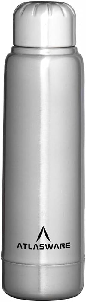 Atlasware Stainless Steel Vacuum Bottle, Double-Wall Insulated and Leak-Resistant, Matt Steel, 220 ml