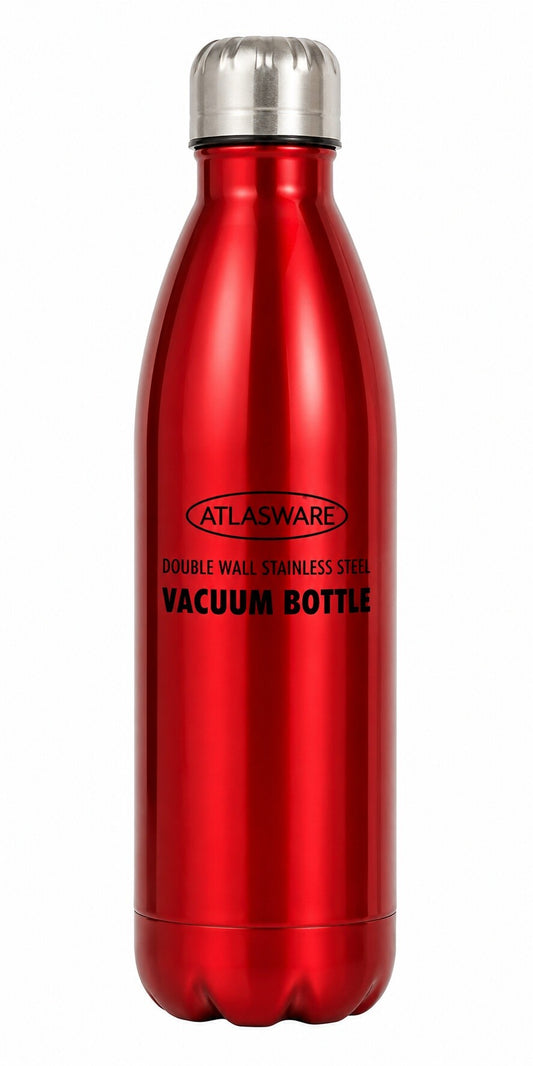 Atlasware Stainless Steel Vacuum Bottle, Double-Wall Insulated and Leak-Resistant, Red, 350 ml
