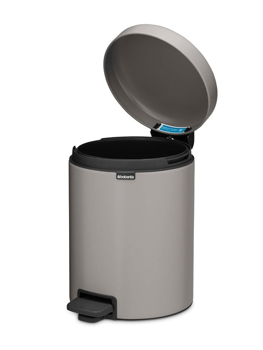 Brabantia NewIcon Mini Pedal Bin 5L, Soft Grey, Soft-Close Lid, Smooth Pedal, Removable Inner Bucket, 21 × 27 × 29 cm