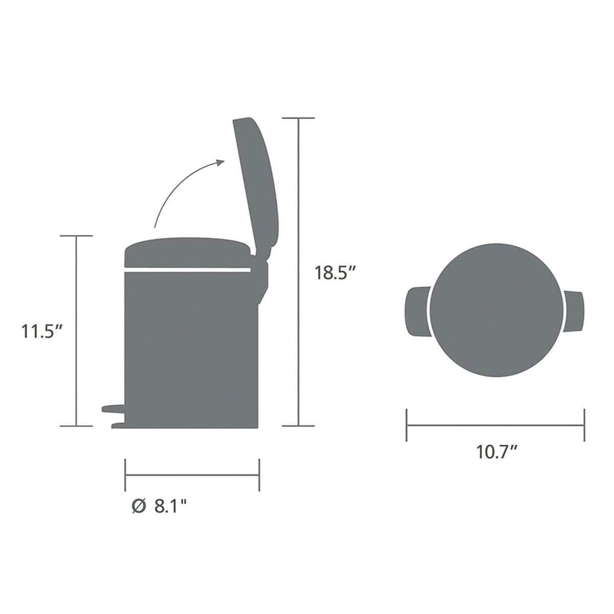 Brabantia NewIcon Mini Pedal Bin 5L, Soft Grey, Soft-Close Lid, Smooth Pedal, Removable Inner Bucket, 21 × 27 × 29 cm