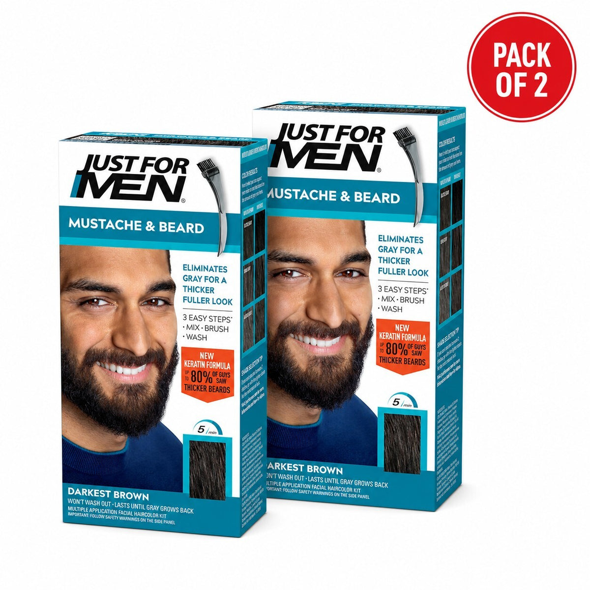 Just For Men Moustache & Beard Colour M-50 Darkest Brown, Men’s Facial Hair Dye, 14g, Pack of 2