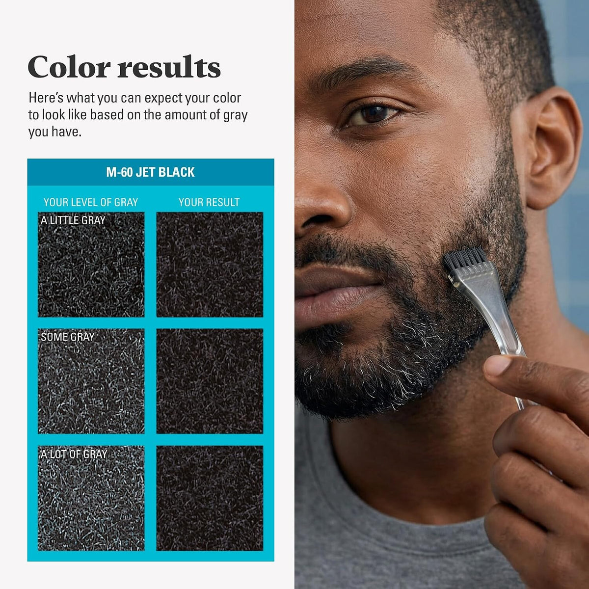 Just For Men Mustache & Beard Dye M-60 Jet Black with Application Brush, Biotin, Aloe and Coconut Oil, Pack of 1