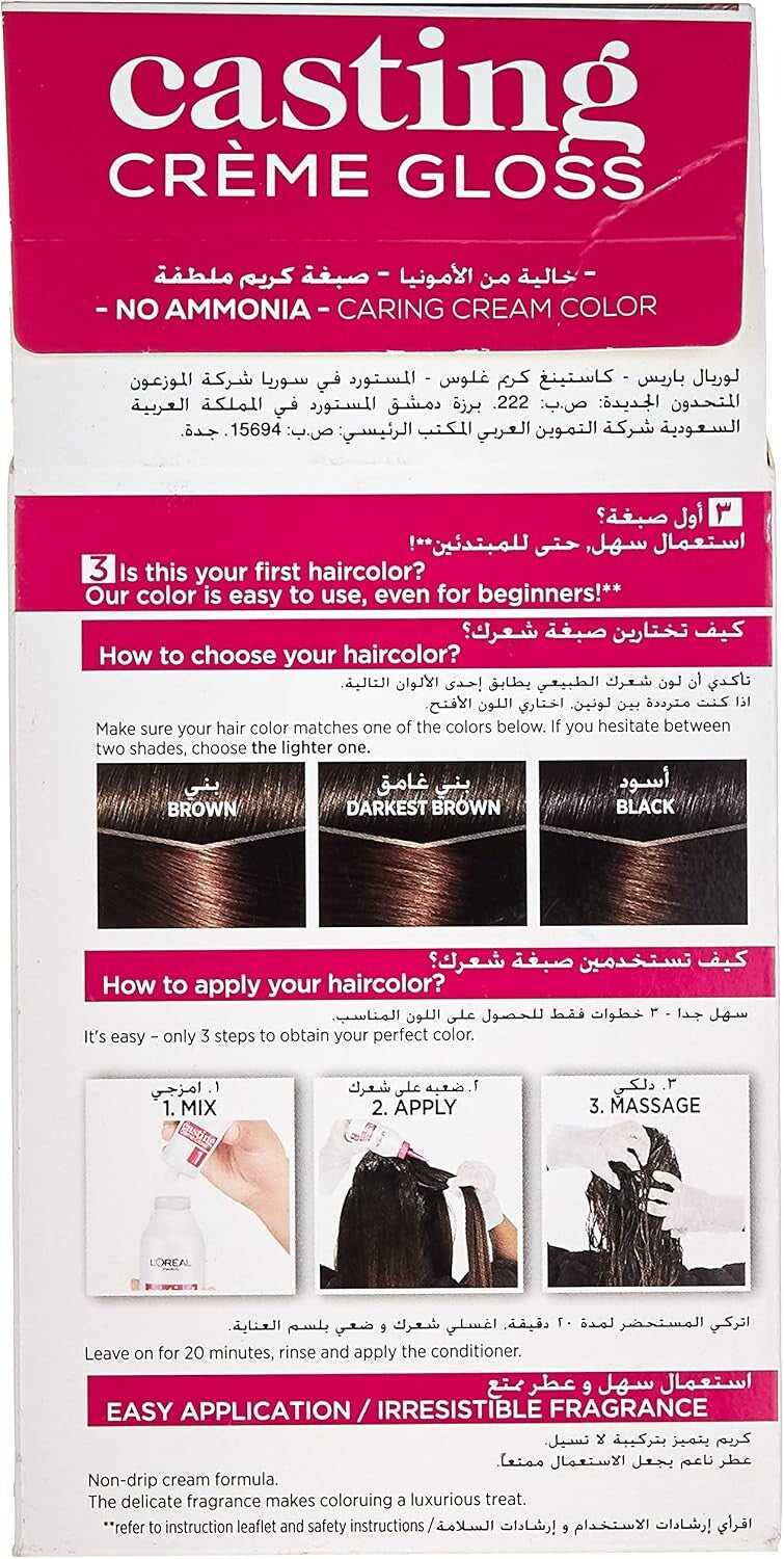 L’Oréal Paris Prodigy Permanent Hair Colour Cream, 323 Dark Chocolate, Ammonia-Free, Rich Natural-Looking Colour