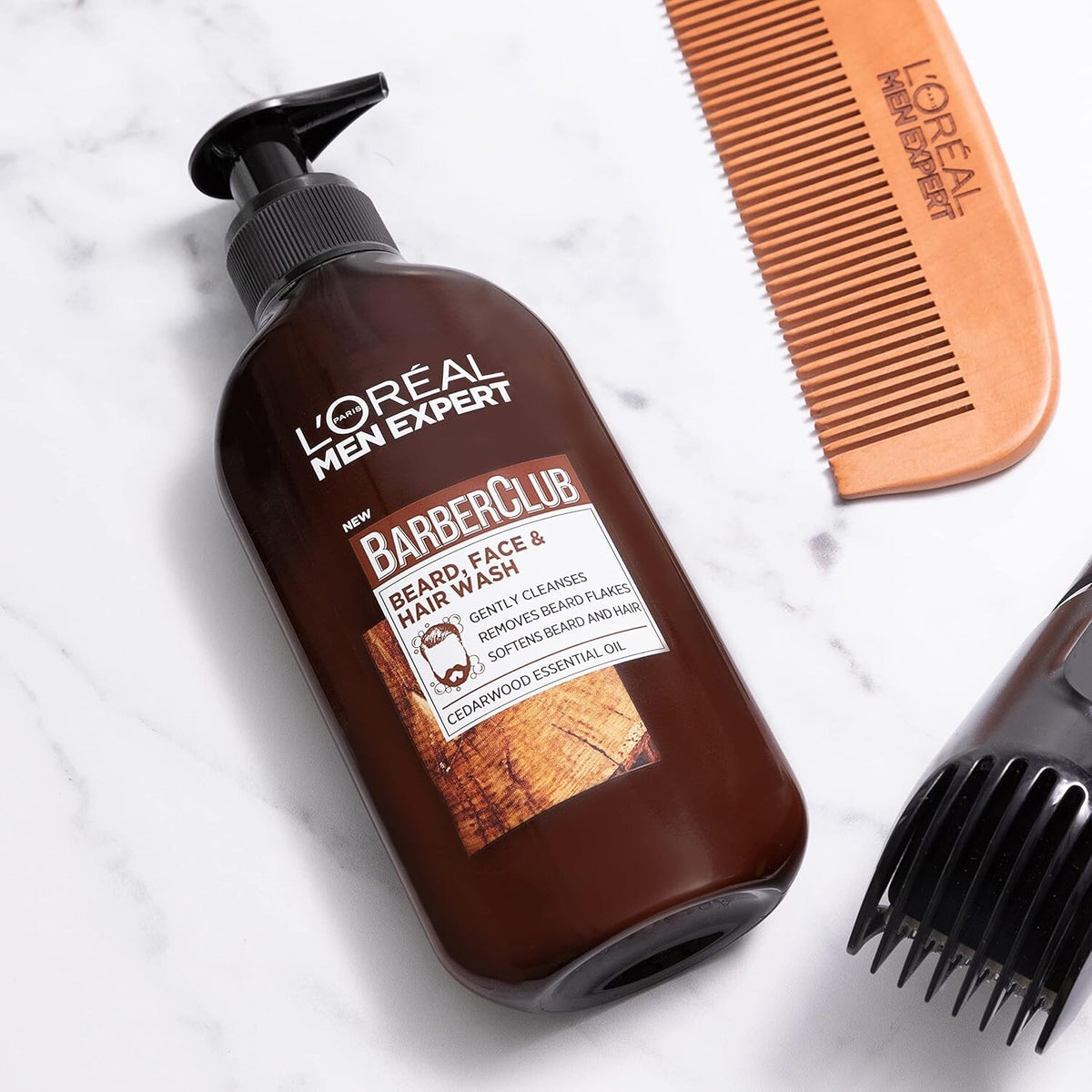 L’Oréal Paris Men Expert Barber Club 3-in-1 Beard, Hair & Face Wash with Cedarwood Essential Oil and Peppermint Extract, 200 ml, Pack of 2