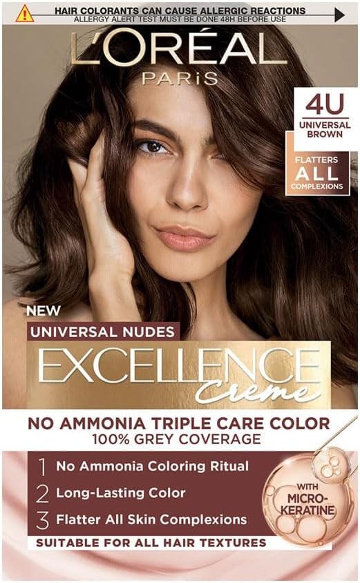 L’Oréal Paris Excellence Crème Universal Nudes Ammonia-Free Permanent Hair Colour, 4U Brown