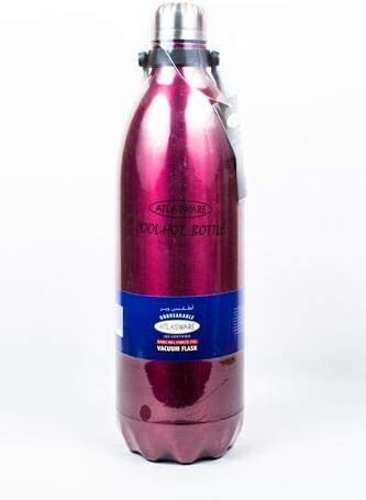 Atlasware Stainless Steel Vacuum Bottle with Carry Handle, Double-Wall Insulated and Leak-Resistant, Red, 1750 ml
