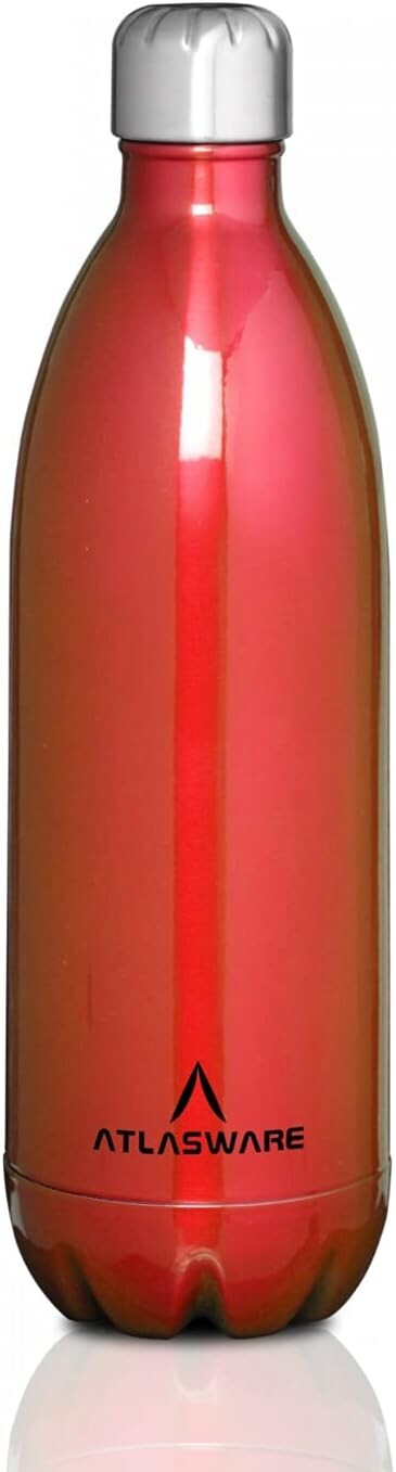 Atlasware Stainless Steel Vacuum Bottle, Double-Wall Insulated and Leak-Resistant, Red, 1000 ml