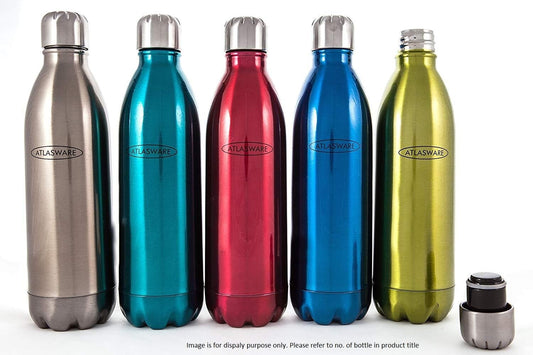 Atlasware Stainless Steel Vacuum Bottle, Double-Wall Insulated and Leak-Resistant, Green, 1000 ml