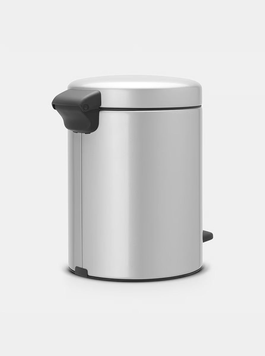 Brabantia NewIcon Pedal Bin 5L Metallic Grey with Removable Plastic Inner Bucket, Soft-Close Lid