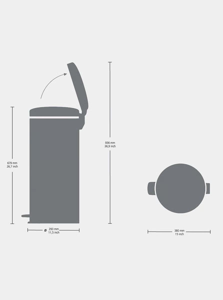 Brabantia NewIcon Pedal Bin 30L Matt Steel Fingerprint Proof with Removable Plastic Inner Bucket, Soft-Close Lid