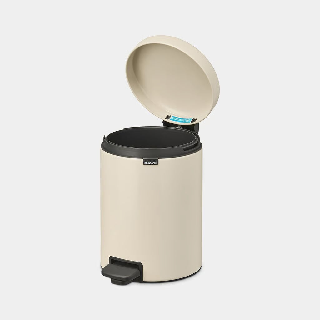 Brabantia NewIcon Pedal Bin 5L Soft Beige with Removable Plastic Inner Bucket, Soft-Close Lid
