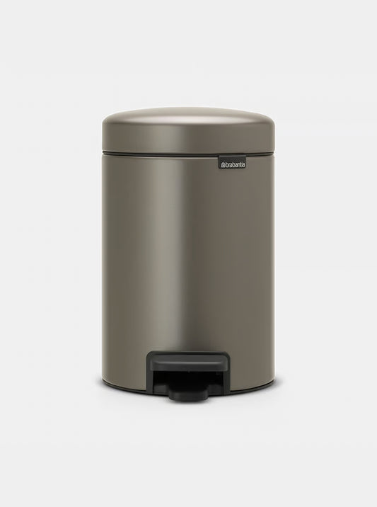 Brabantia NewIcon Pedal Bin 3L Platinum with Removable Plastic Inner Bucket, Soft-Close Lid