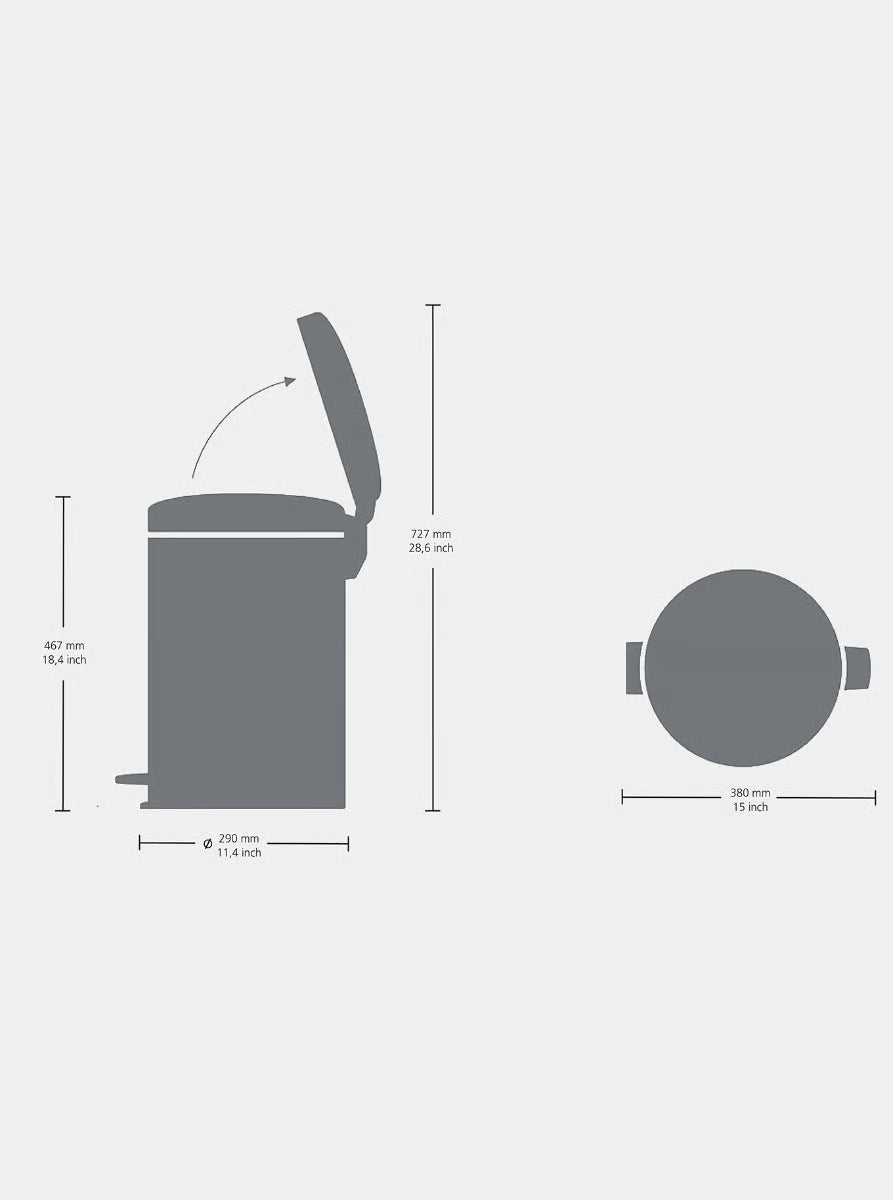 Brabantia NewIcon Pedal Bin 20L Matt Steel Fingerprint Proof with Removable Plastic Inner Bucket, Soft-Close Lid
