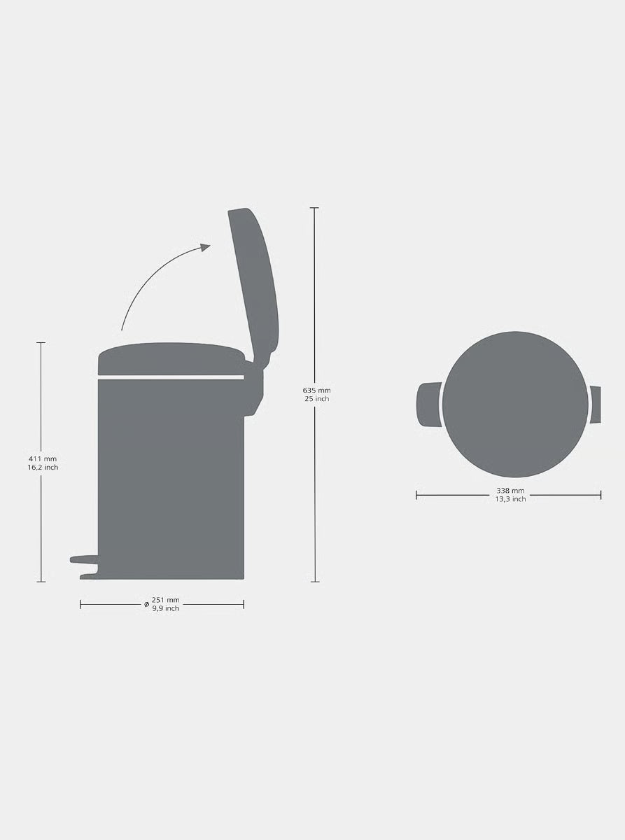 Brabantia NewIcon Pedal Bin 12L Matt Steel Fingerprint Proof with Removable Plastic Inner Bucket, Soft-Close Lid