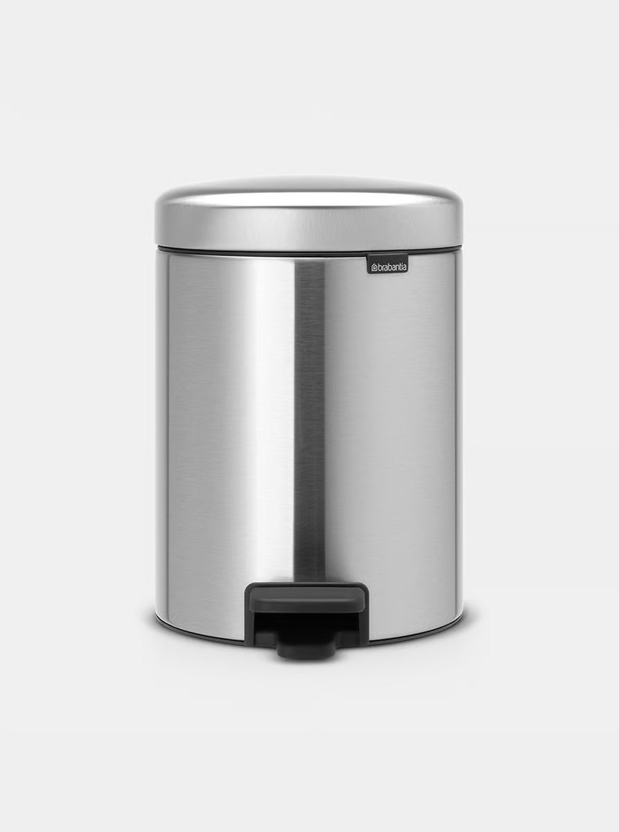 Brabantia NewIcon Pedal Bin 5L Matt Steel Fingerprint Proof with Removable Plastic Inner Bucket, Soft-Close Lid