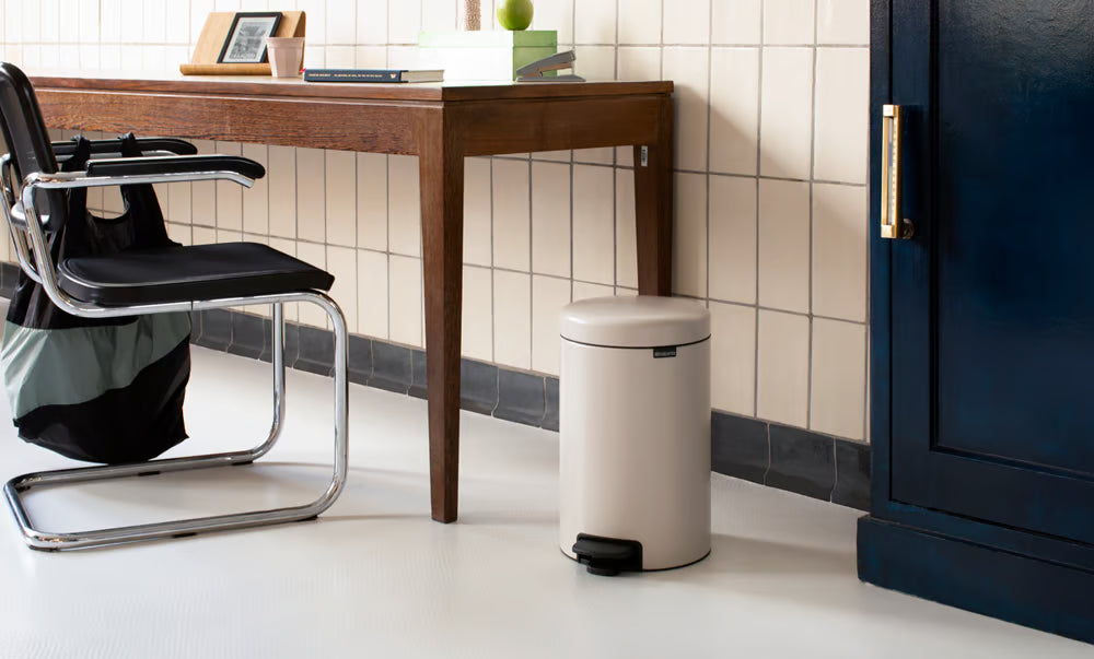 Brabantia NewIcon Pedal Bin 12L Soft Beige with Removable Plastic Inner Bucket, Soft-Close Lid