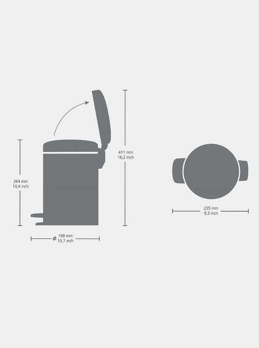 Brabantia NewIcon Pedal Bin 3L Platinum with Removable Plastic Inner Bucket, Soft-Close Lid