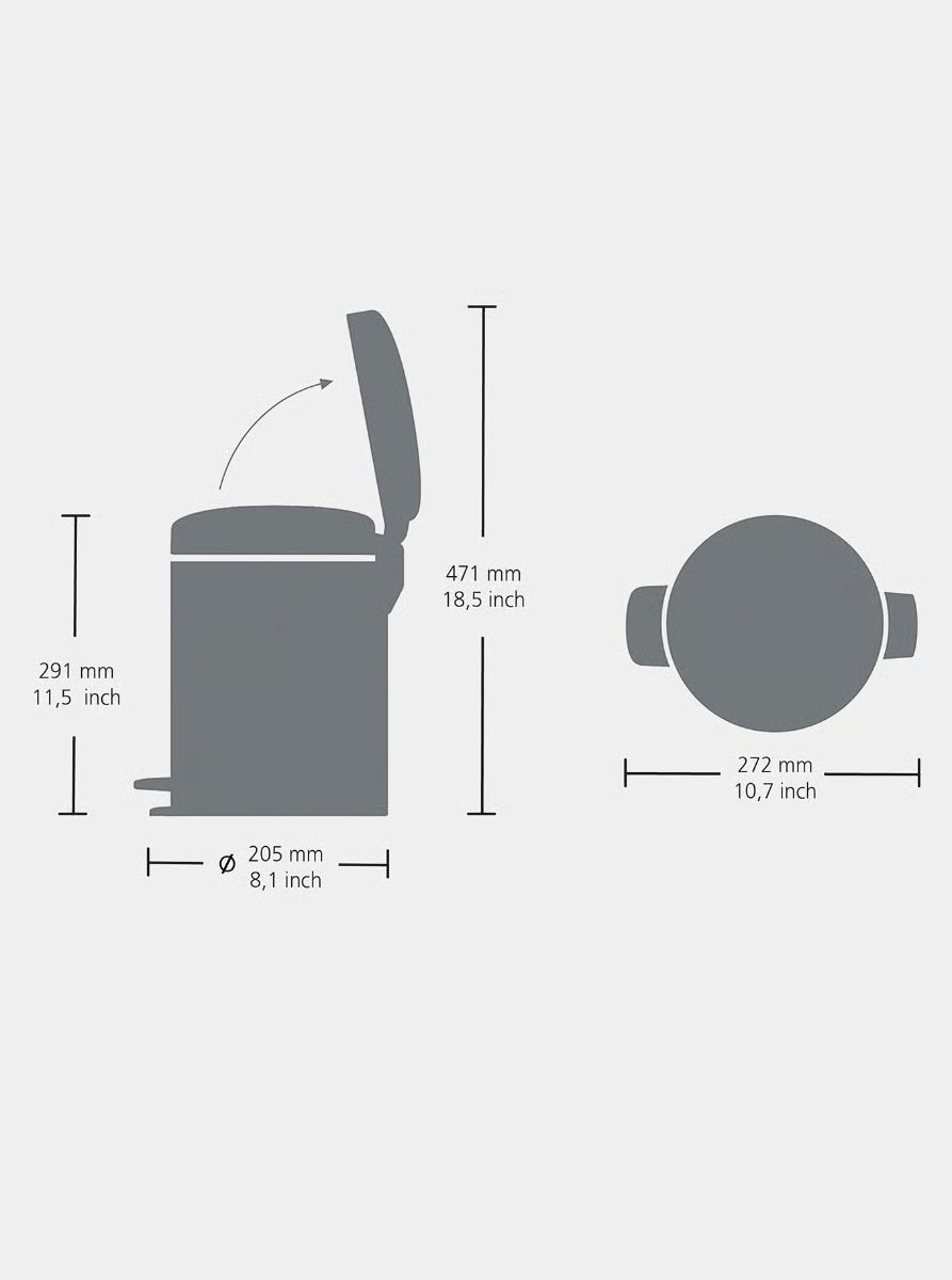 Brabantia NewIcon Pedal Bin 5L Platinum with Removable Plastic Inner Bucket, Soft-Close Lid
