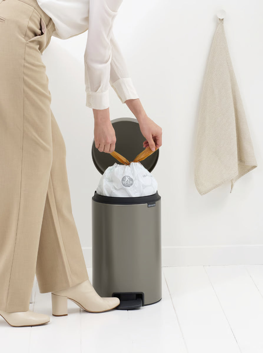 Brabantia NewIcon Pedal Bin 12L Platinum with Removable Plastic Inner Bucket, Soft-Close Lid