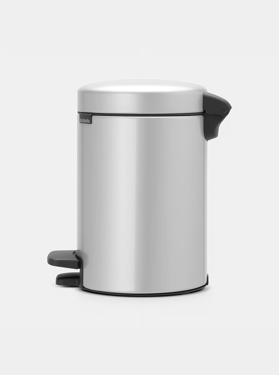 Brabantia NewIcon Pedal Bin 3L Metallic Grey with Removable Plastic Inner Bucket, Soft-Close Lid