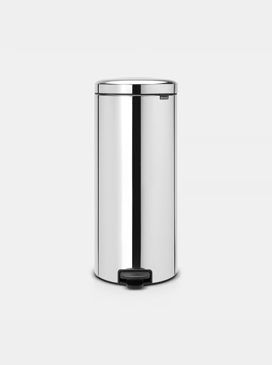 Brabantia NewIcon Pedal Bin 30L Brilliant Steel with Removable Plastic Inner Bucket, Soft-Close Lid