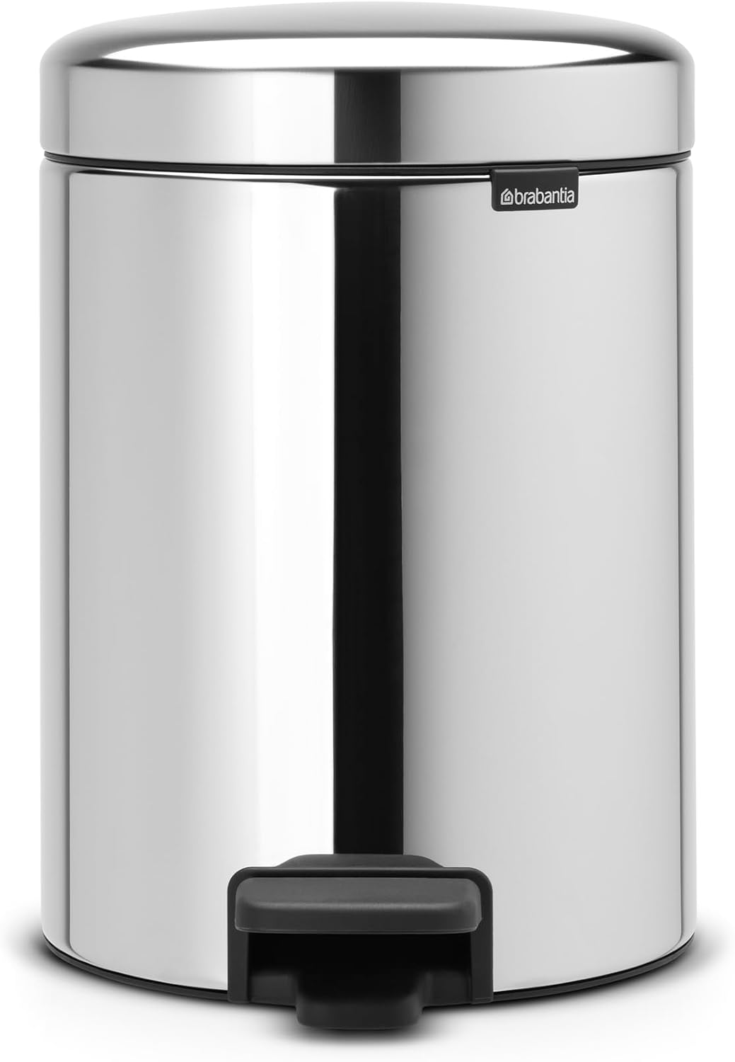 Brabantia NewIcon Pedal Bin 5L Brilliant Steel with Removable Plastic Inner Bucket, Soft-Close Lid
