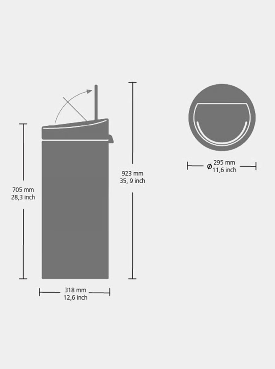 Brabantia Touch Bin New 30L Matt Steel with Removable Plastic Inner Bucket, Soft-Touch Opening Lid
