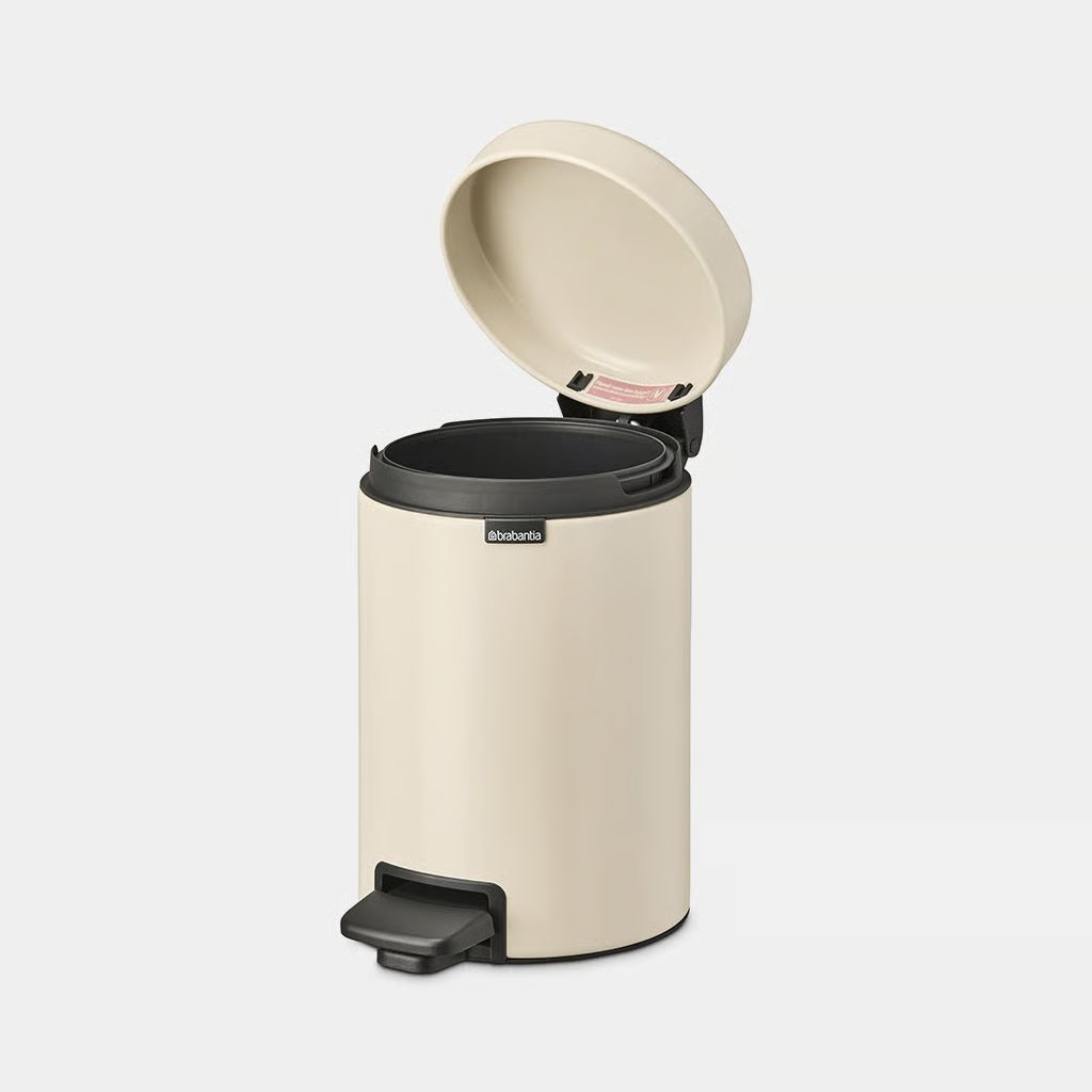 Brabantia NewIcon Pedal Bin 3L Soft Beige with Removable Plastic Inner Bucket, Soft-Close Lid