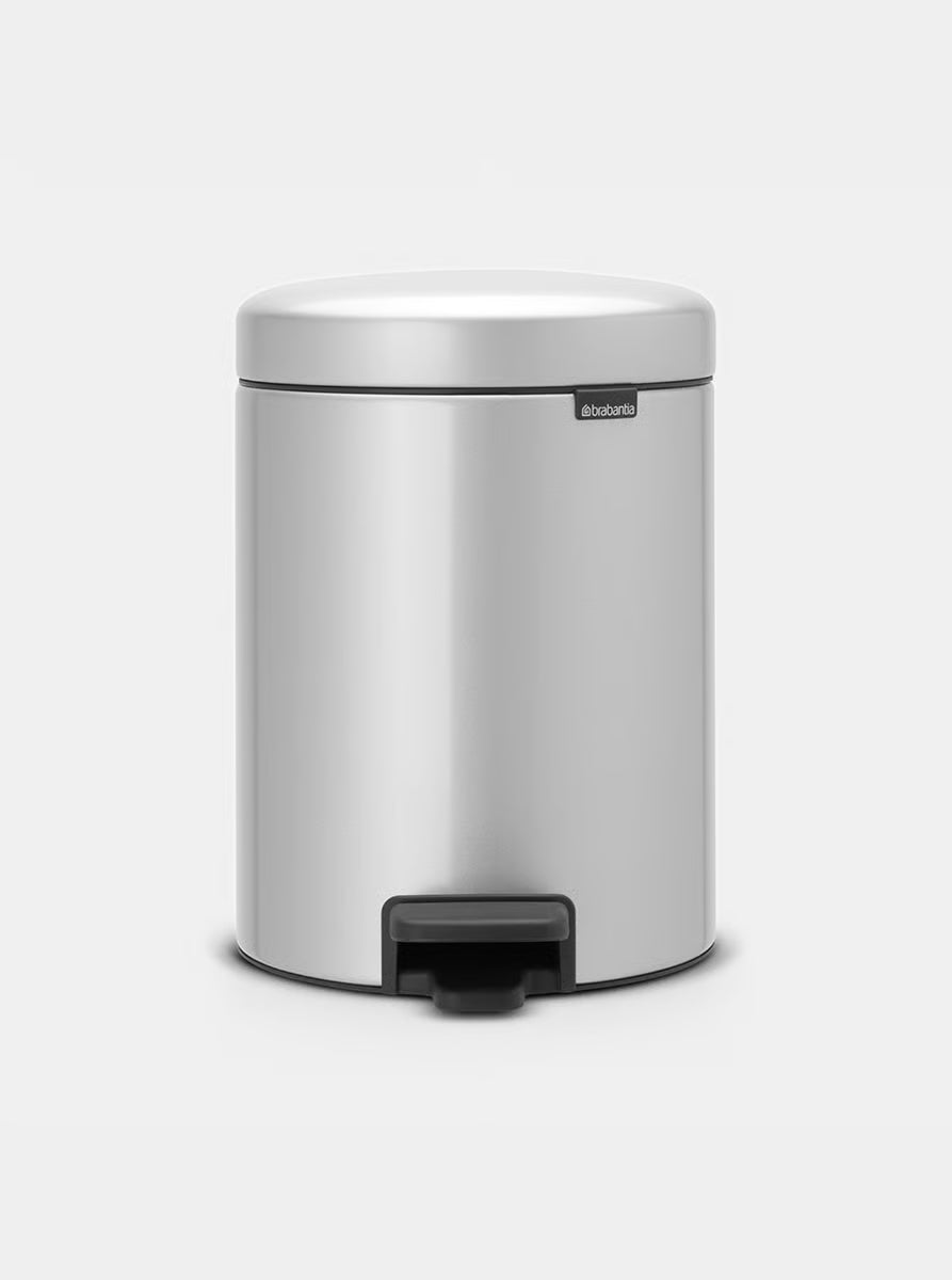 Brabantia NewIcon Pedal Bin 5L Metallic Grey with Removable Plastic Inner Bucket, Soft-Close Lid