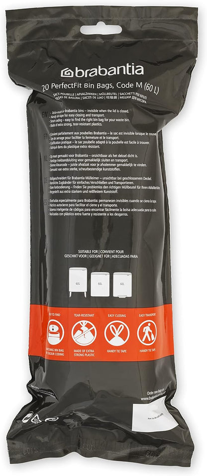 PerfectFit Trash Bin Liners With Tie Tape For 60L Bins