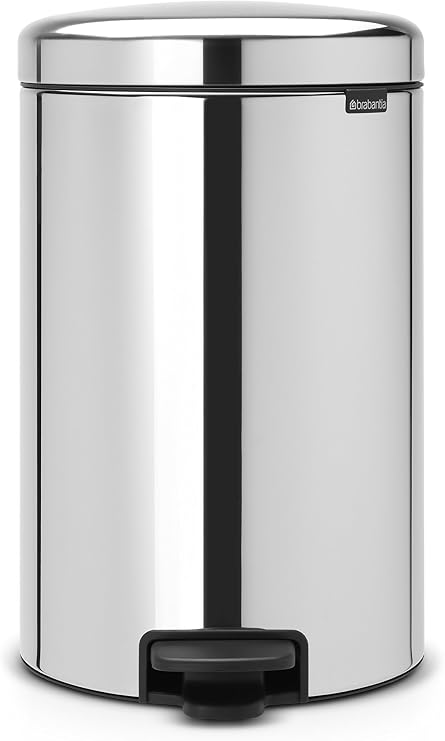 Brabantia NewIcon Pedal Bin 20L Brilliant Steel with Removable Plastic Inner Bucket, Soft-Close Lid