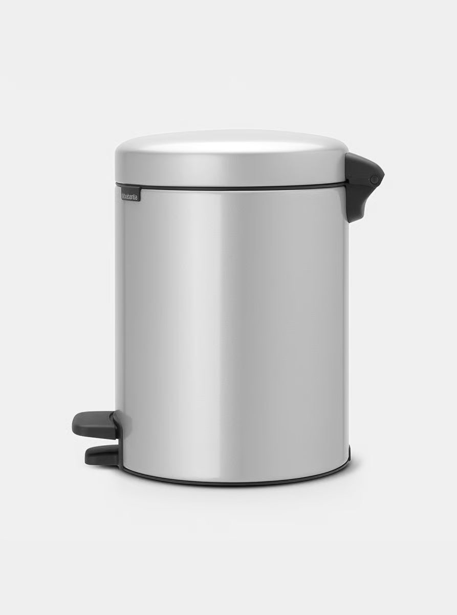 Brabantia NewIcon Pedal Bin 5L Metallic Grey with Removable Plastic Inner Bucket, Soft-Close Lid