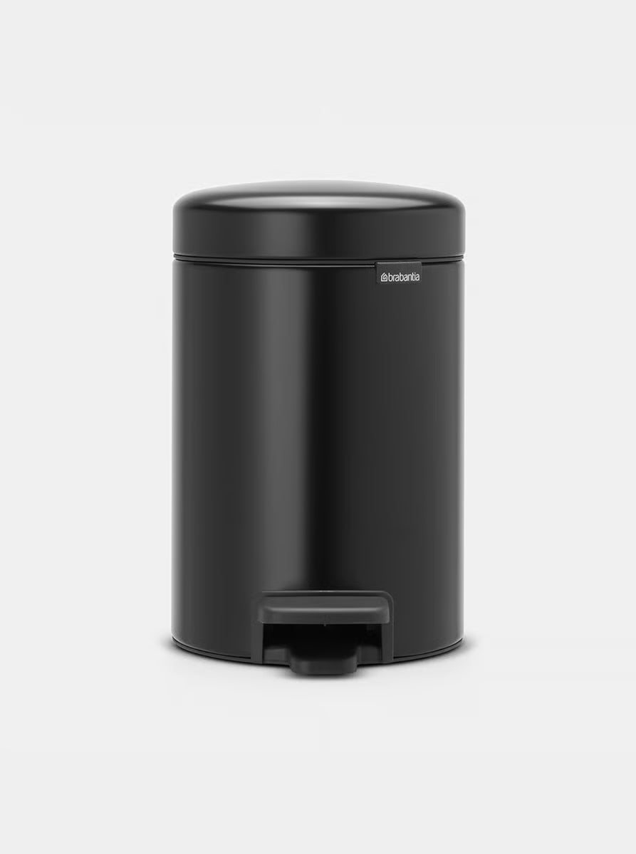 Brabantia NewIcon Pedal Bin 3L Matt Black with Removable Plastic Inner Bucket, Soft-Close Lid