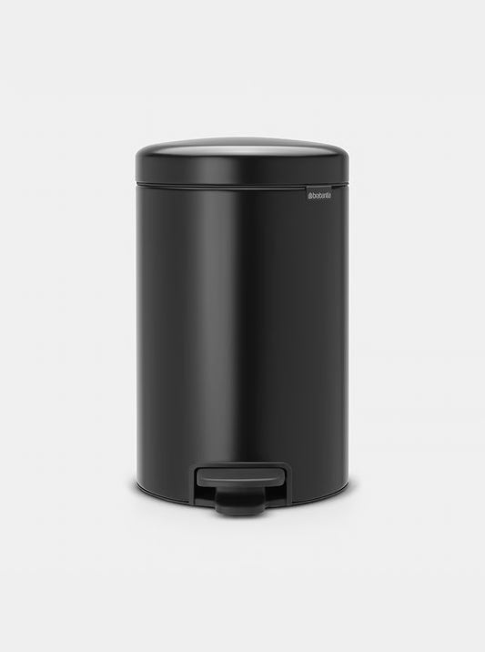 Brabantia NewIcon Pedal Bin 12L Matt Black with Removable Plastic Inner Bucket, Soft-Close Lid