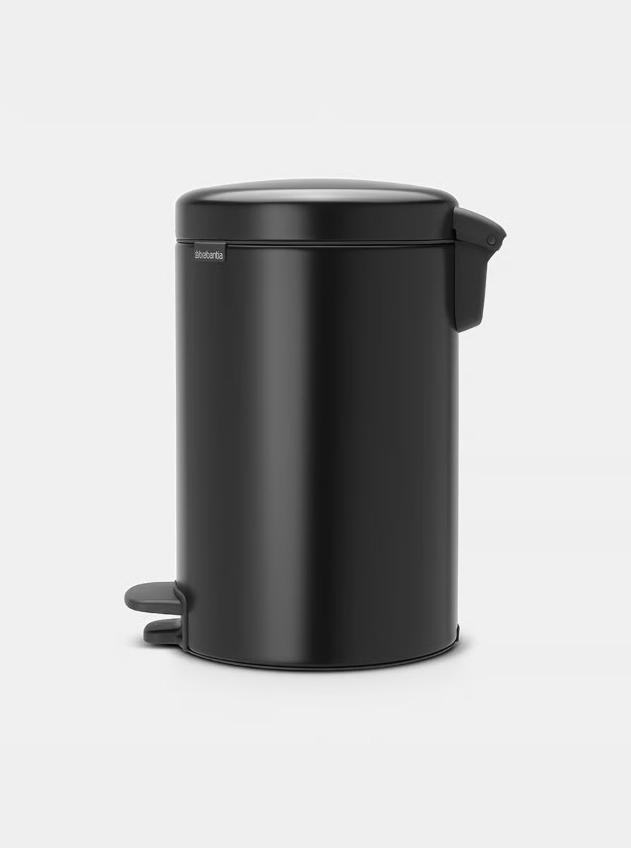 Brabantia NewIcon Pedal Bin 12L Matt Black with Removable Plastic Inner Bucket, Soft-Close Lid